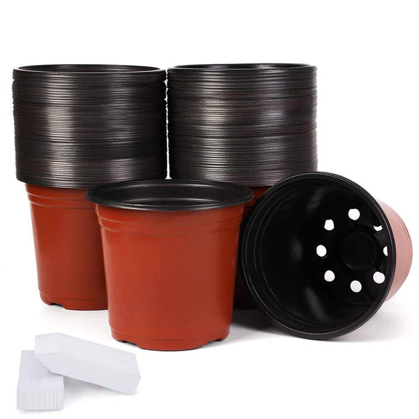 JERIA 100-Pack 6 inch Plastic Plant Nursery Pots Come with 100 Pcs Plant Labels, Seedling Flower Plant Container and Seed