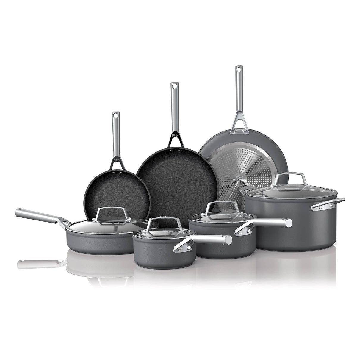 Ninja C39800 Foodi NeverStick Premium 12-Piece Cookware Set, Hard-Anodized, Nonstick, Durable & Oven Safe to 500F, Slate Grey