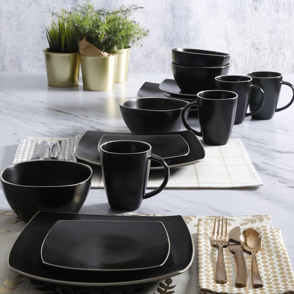 Gibson 102261.16RM Soho Lounge Dinnerware Set, Matte Black - 16 Piece