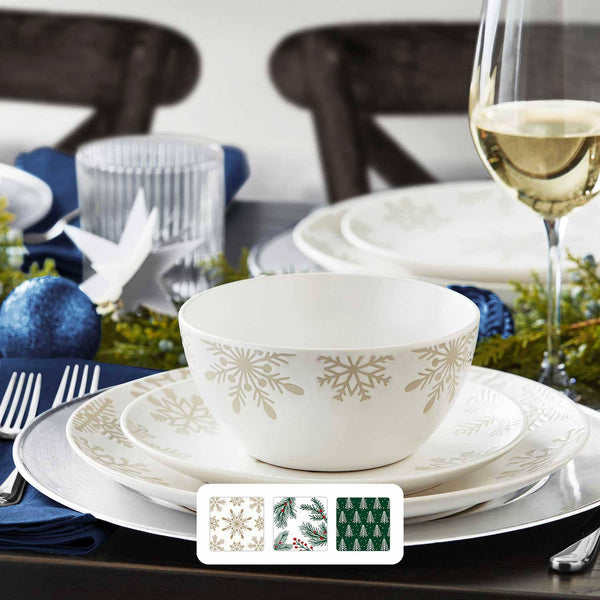 Member's Mark 12-Piece Stoneware Holiday Dinnerware Set | Snowflakes
