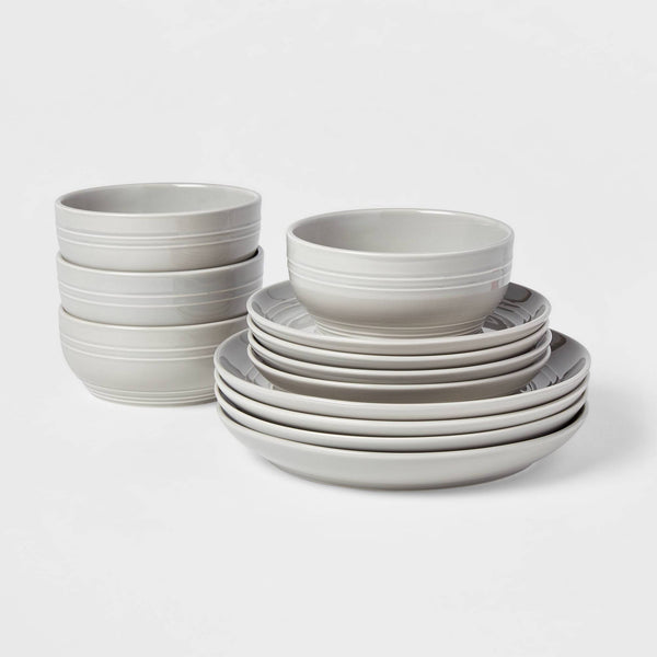 12pc Stoneware Westfield Dinnerware Set Gray - Threshold